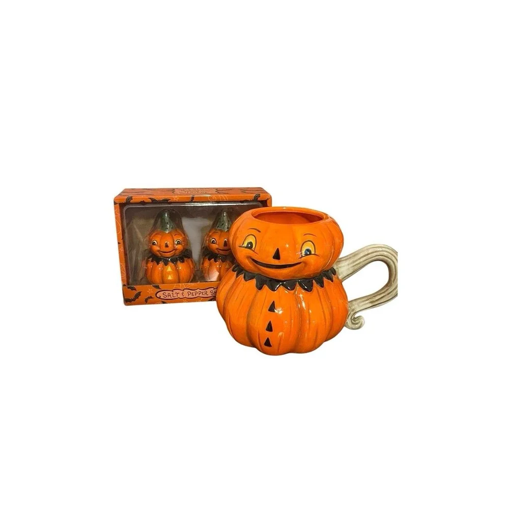 Johanna Parker Halloween Pumpkin Mug & Pumpkin Salt & Pepper Shaker Set Transpac